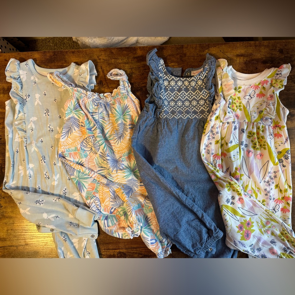 Cat and Jack baby girl rompers, set of four, 12M